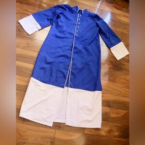 Clergy Robe or Cassock Blue & White Long Sleeve Maxi Length Robe